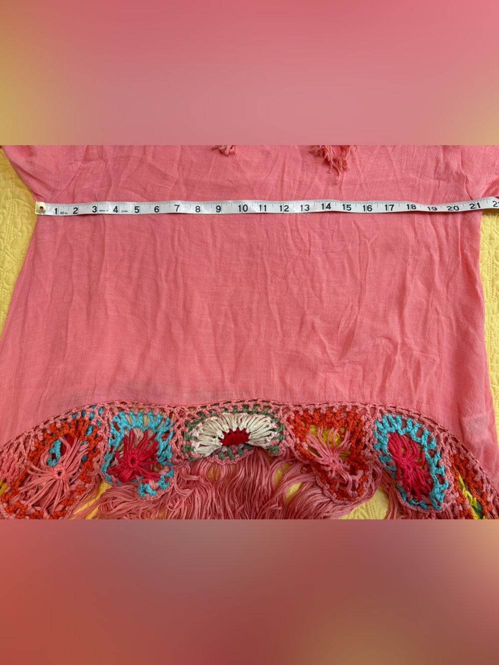 NWT Miracle S M pp21 Coral Boho colorful Crochet accents Fringe Tunic Top - Picture 7 of 10